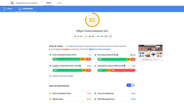 Velocidad de carga con PageSpeed